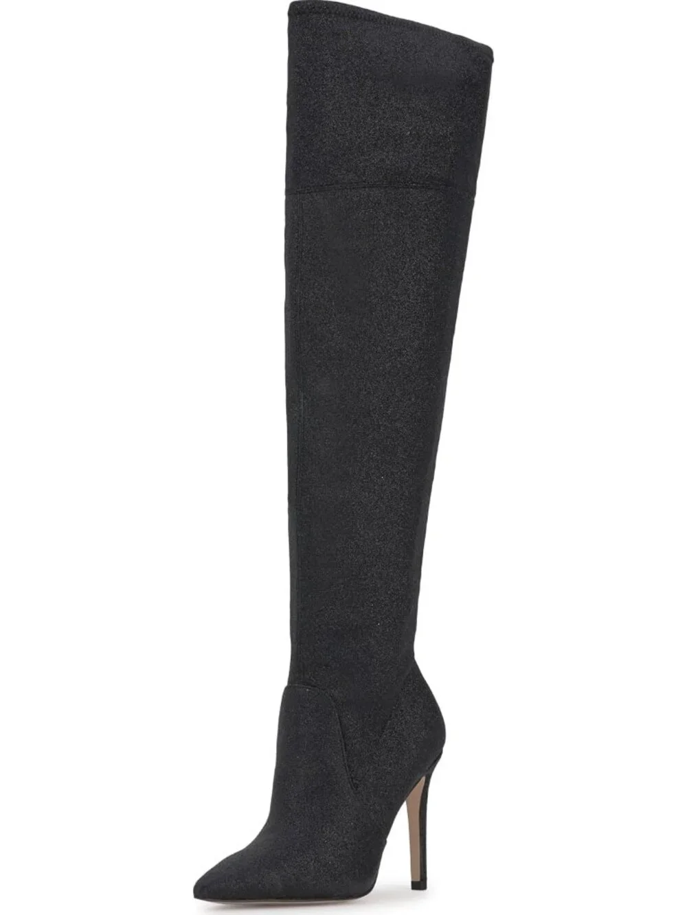 Women's Black Glitter Stretch Over-the-Knee Thigh-High Stiletto Boots